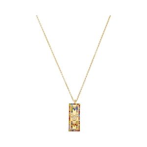 Mickey Mouse "MOM" Cubic Zirconia Head Multicolor Crystal Bar Necklace